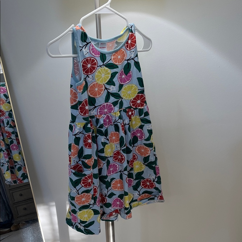 Hanna Andersson Multicolor Fruit Print dress with Light Blue Trim